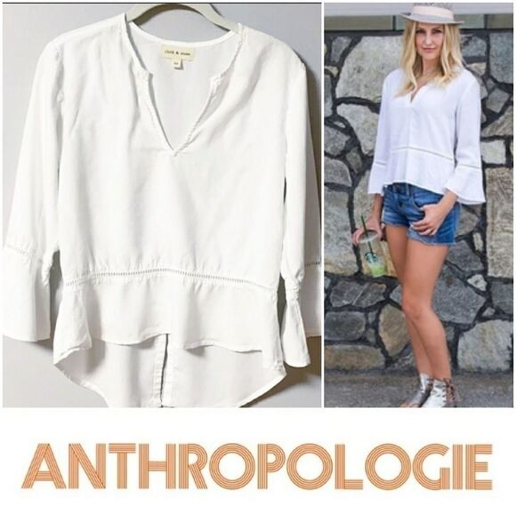 Anthropologie Cloth & Stone White Bell Sleeve Peplum Split Hem Top XS - Picture 3 of 13